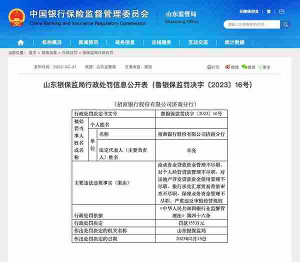 因严重违反审慎经营规则，招商银行济南分行、平安银行济南分行被罚